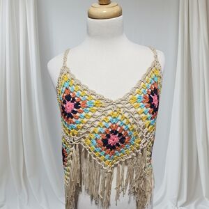 Colorful Crochet Fringe Crop Top